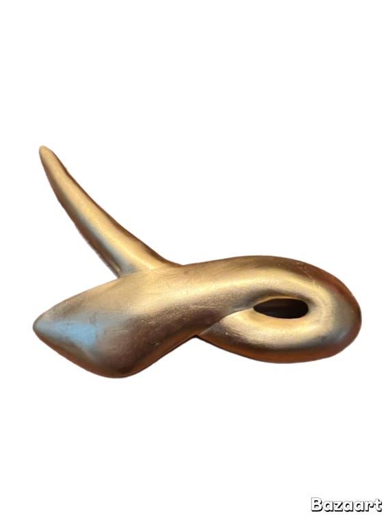 Vintage 80s Matte Gold Modernist Statement Brooch: Large Abstract Swoosh Lapel Pin
