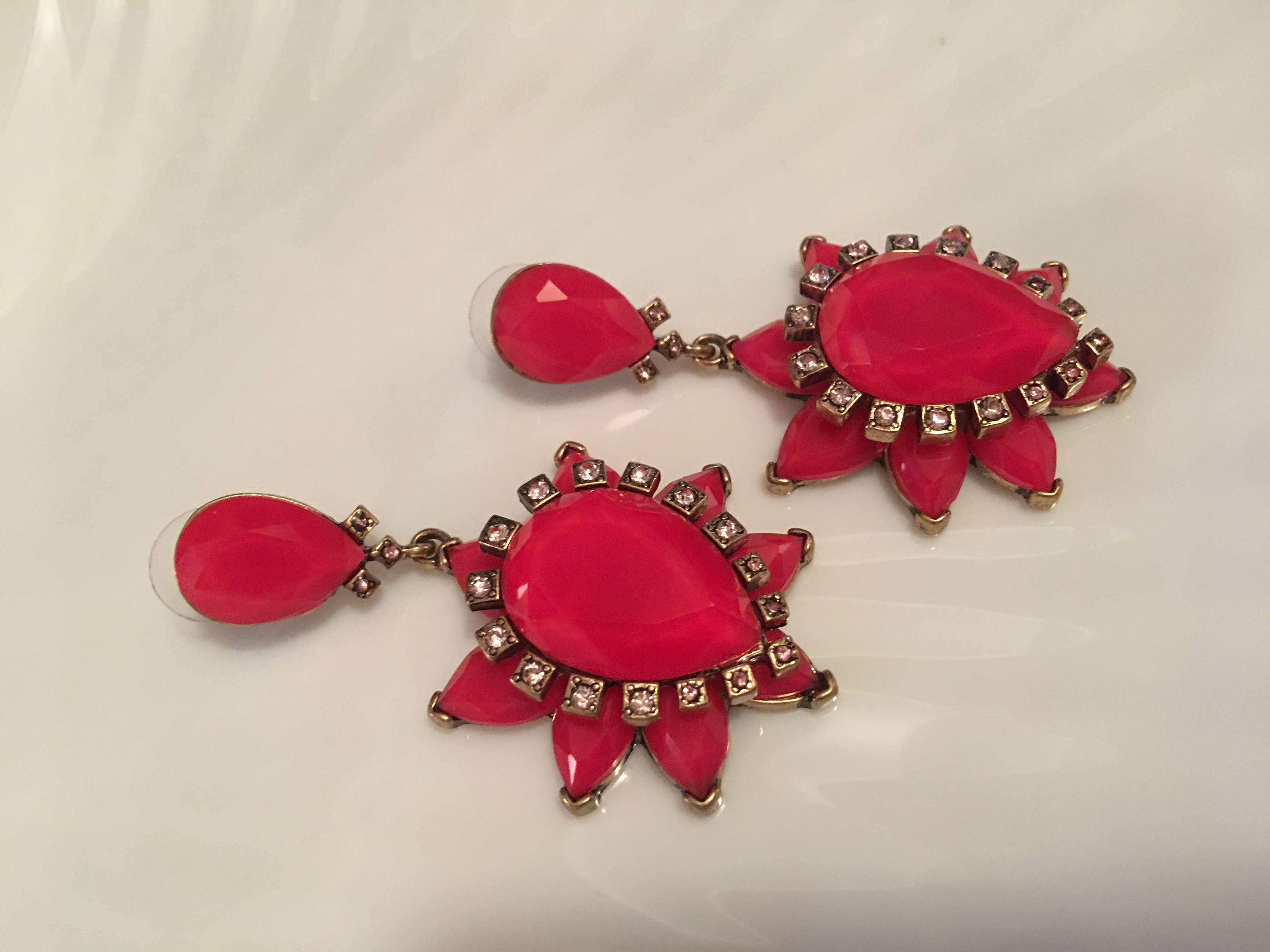 Punky 90s Glam Cherry Red Lucite & rhinestone Glamour Jewelry EARRINGS