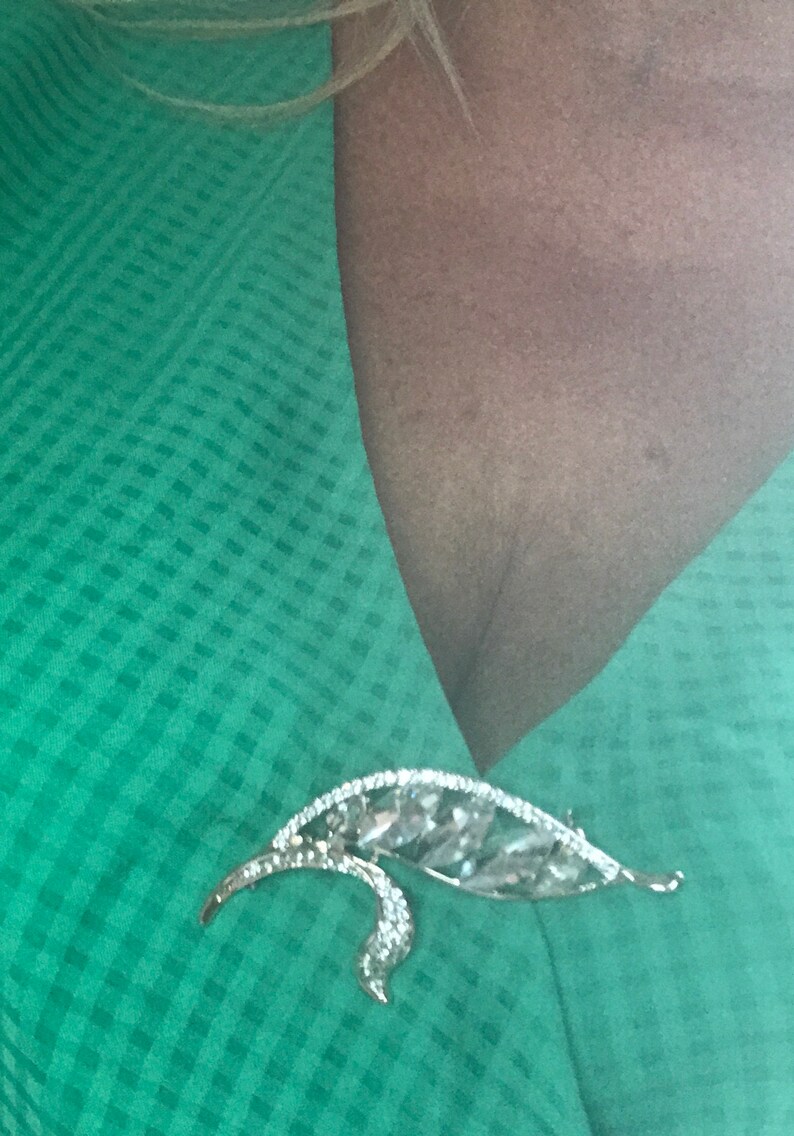 Stunning Rhinestone Flower Leaf Julianna Style Brooch