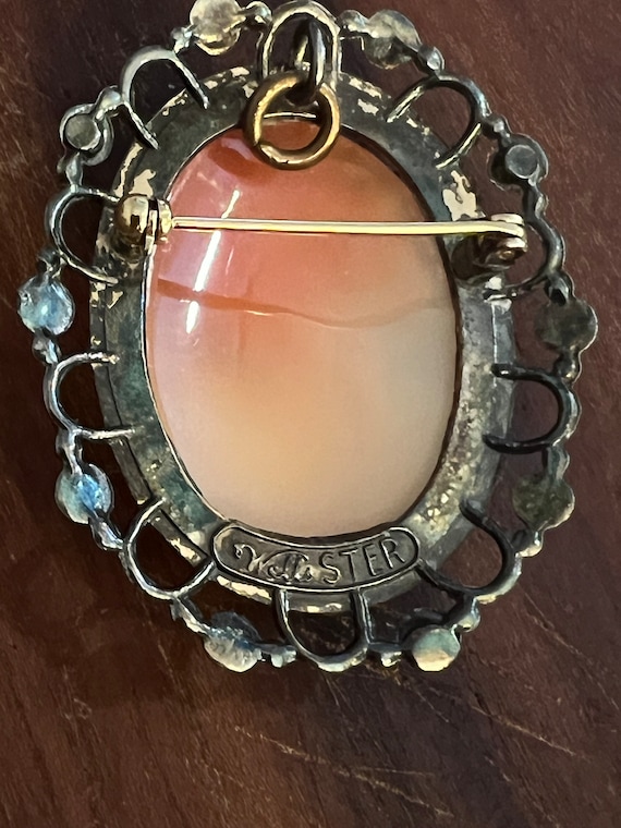 Vintage Carved Shell Cameo Brooch Pendant, Floral… - image 3