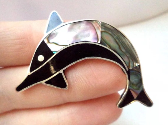 Fashion Dolphin Pin with Abalone Shell Silver Tone Fashion Dolphin Pin with Abalone Shell Silver Tone