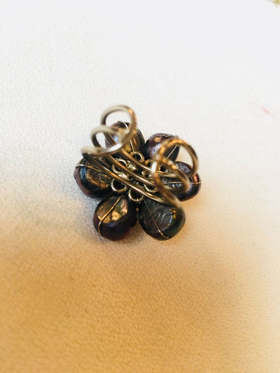 Vintage Black Water Pearl Cluster Bead Floral Adj… - image 7