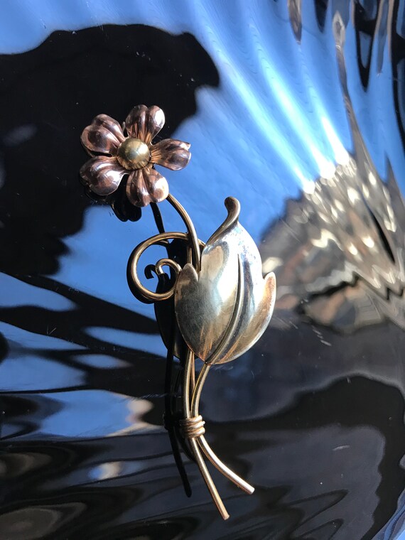 Vintage Van Dell Flower Brooch, Art Deco 12K Gold Filled Art Moderne Flower Unisex Lapel Pin Now Trending Fashion NYC