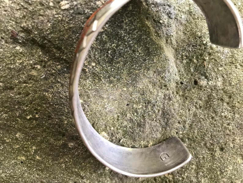 Native American Southwestern Chip Inlay Silver Heart Cuff Bracelet Signed G