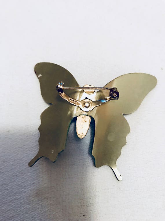 Korean Vintage Brass & Enamel Butterfly Brooch Be… - image 4