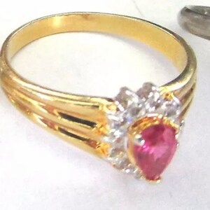 Pretty in Pink & Ice Rhinestone. Goldtone Birthstone Cocktail Ring image 6
