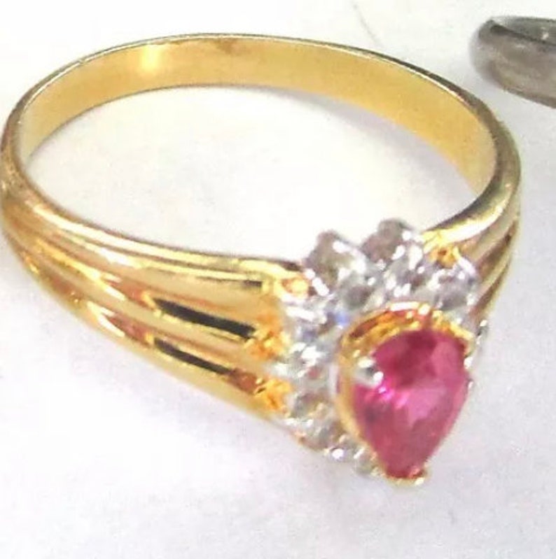 Pretty in Pink & Ice Rhinestone. Goldtone Birthstone Cocktail Ring image 6