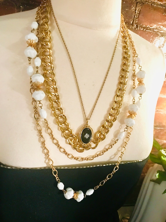 More is better: Get the Look- 3 Exquisite Vintage Necklaces All Styled & CoOrdinated together to Layer Trending and Chic Fashion Ensemble