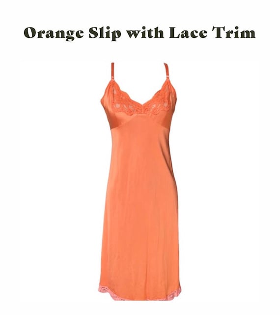 Vintage Orange Slip With Lace, Below Knee Length, size Medium