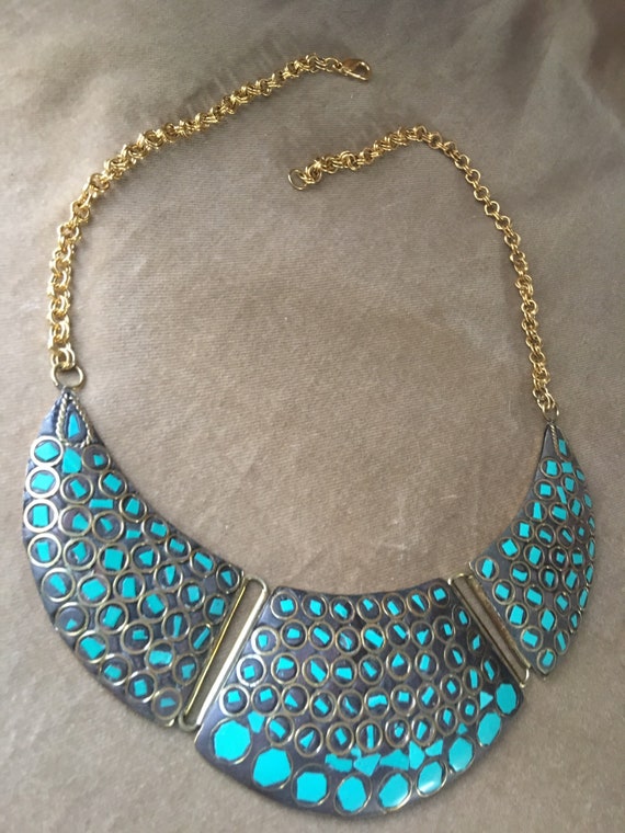 Beautiful Vintage Brass & Turquoise Bibbed Choker… - image 2