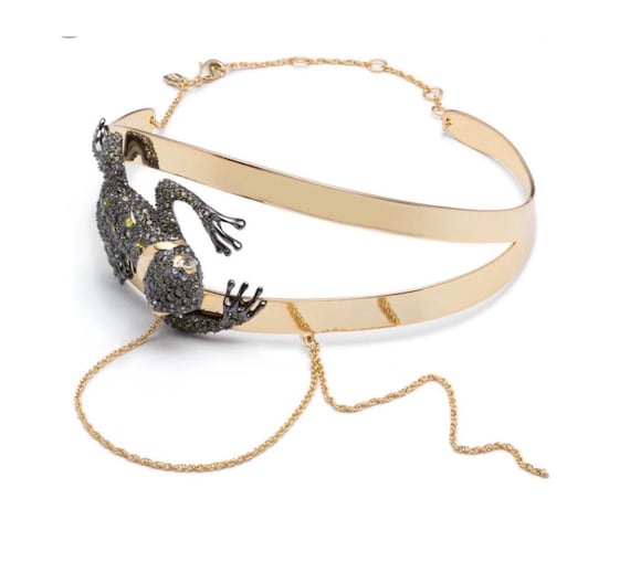 Alexis Bittar Crystal Encrusted Frog Choker With Drippy Chains