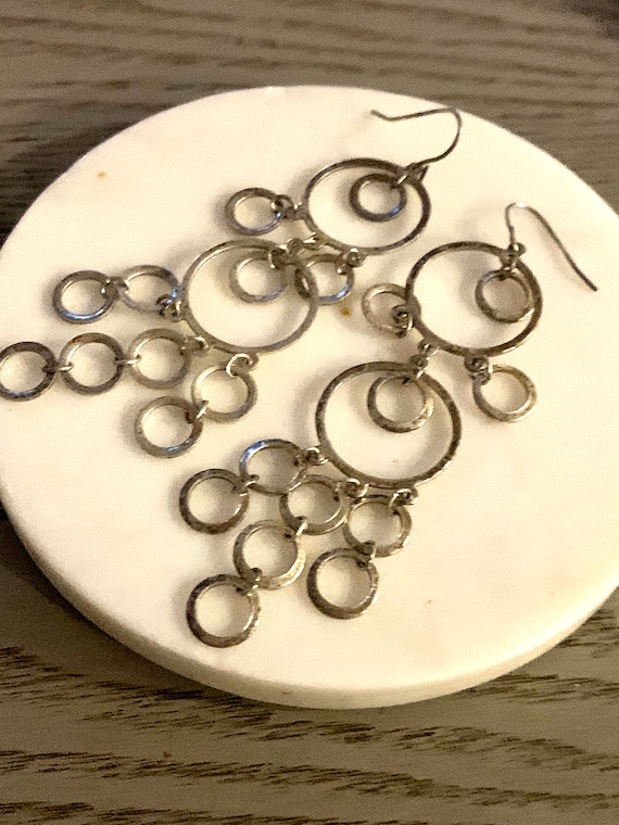 Big Bold Sexy Distressed Silver Hoop Chandelier Statement Earrings, 90s Boho Gypsy Glam Dangles