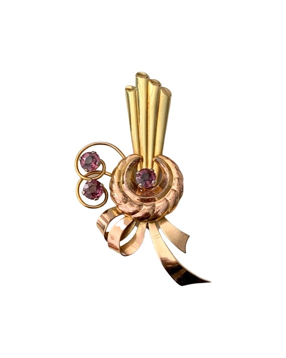 Harry Iskin Art Deco Brooch, 1/20 12K Gold filled Pin w/ Purple Amethyst Rhinestones, Signed Collectible Vintage Jewelry, Unisex Lapel Pin