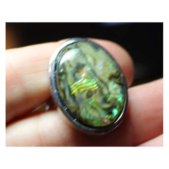 Vintage Silver plated Abalone Shell Statement Rin… - image 5