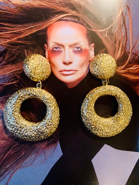 Huge Textured Golden Hoops, Dramatic Runway Statem