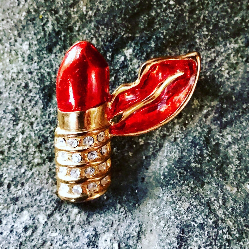 Sexy Vintage Lipstick & Lips Brooch Pin in Red Enamel With Etsy