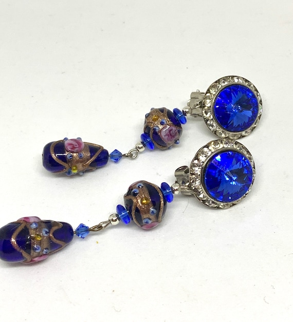 Cobalt Blue Italian Wedding Cake Statement Earring Dangles! Let’s get married! Vintage Murano glass Jewelry