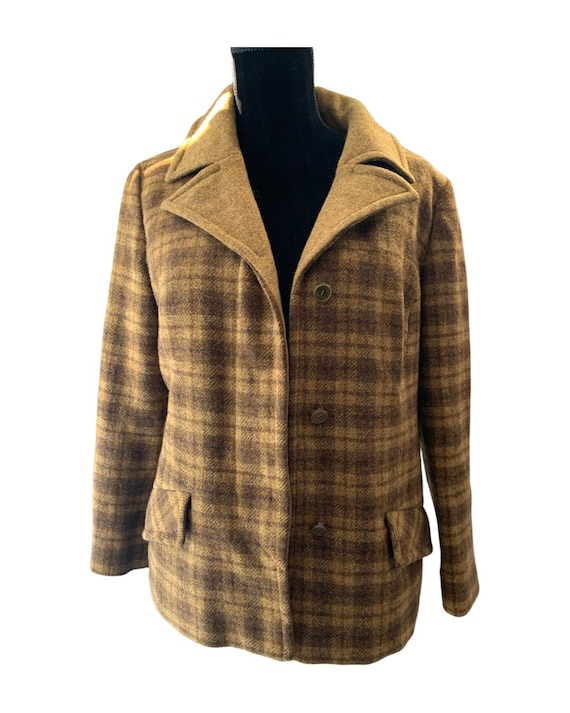 Vintage Pendleton Coat, Boxy Tailored Autumn Brown Plaid Virgin Wool Fall Jacket, trending knock around Weekends or around Campus look