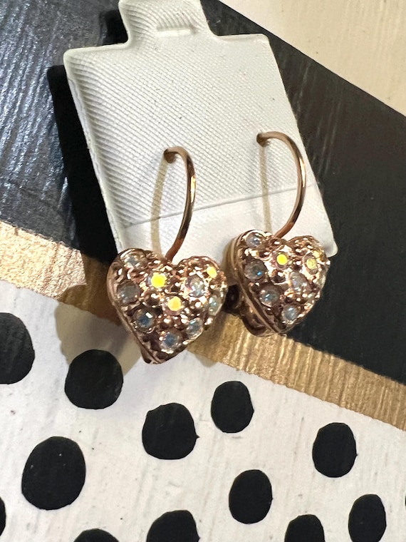 Classy Kirk’s Folly Golden Heart Earrings embellished with Aurora Borealis Crystal gems