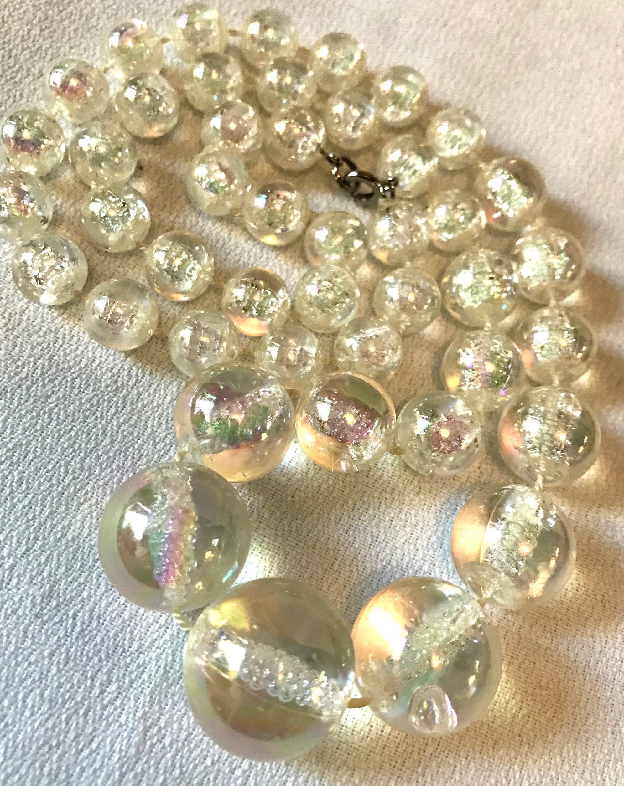 Atomic AB Crystal Lucite Bubble Beads, Cocktail Party Necklace, Classic
