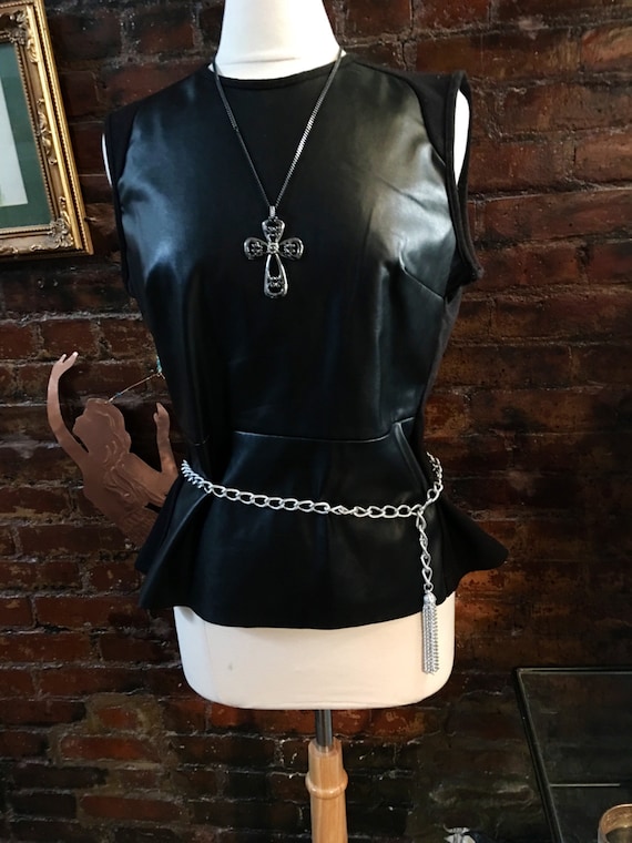 Vintage Silvertone chain link bling belt with chainy tassel at hook, 80s 90s glam, chunky chain belt