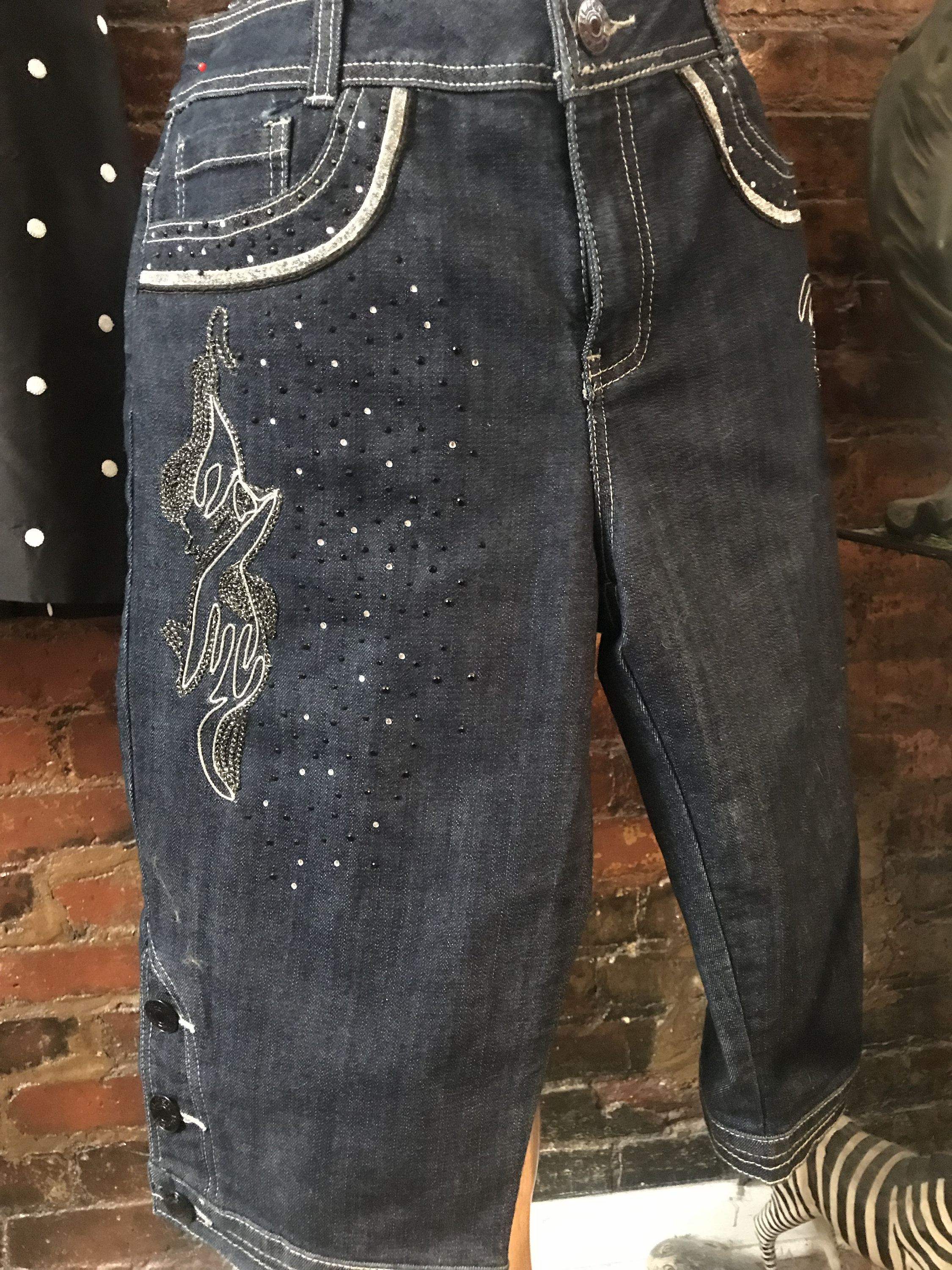 Super Cute Embellished Vintage Capri Jeans, 90s Bedazzled Bling Dark ...