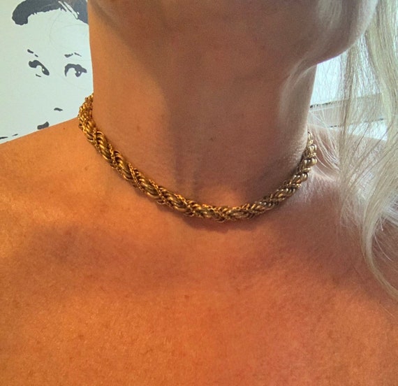 Thick Twisted Golden Chain Choker, Sexy 70s 80s Vinyl Record Era Disco Bling, Signed Monet