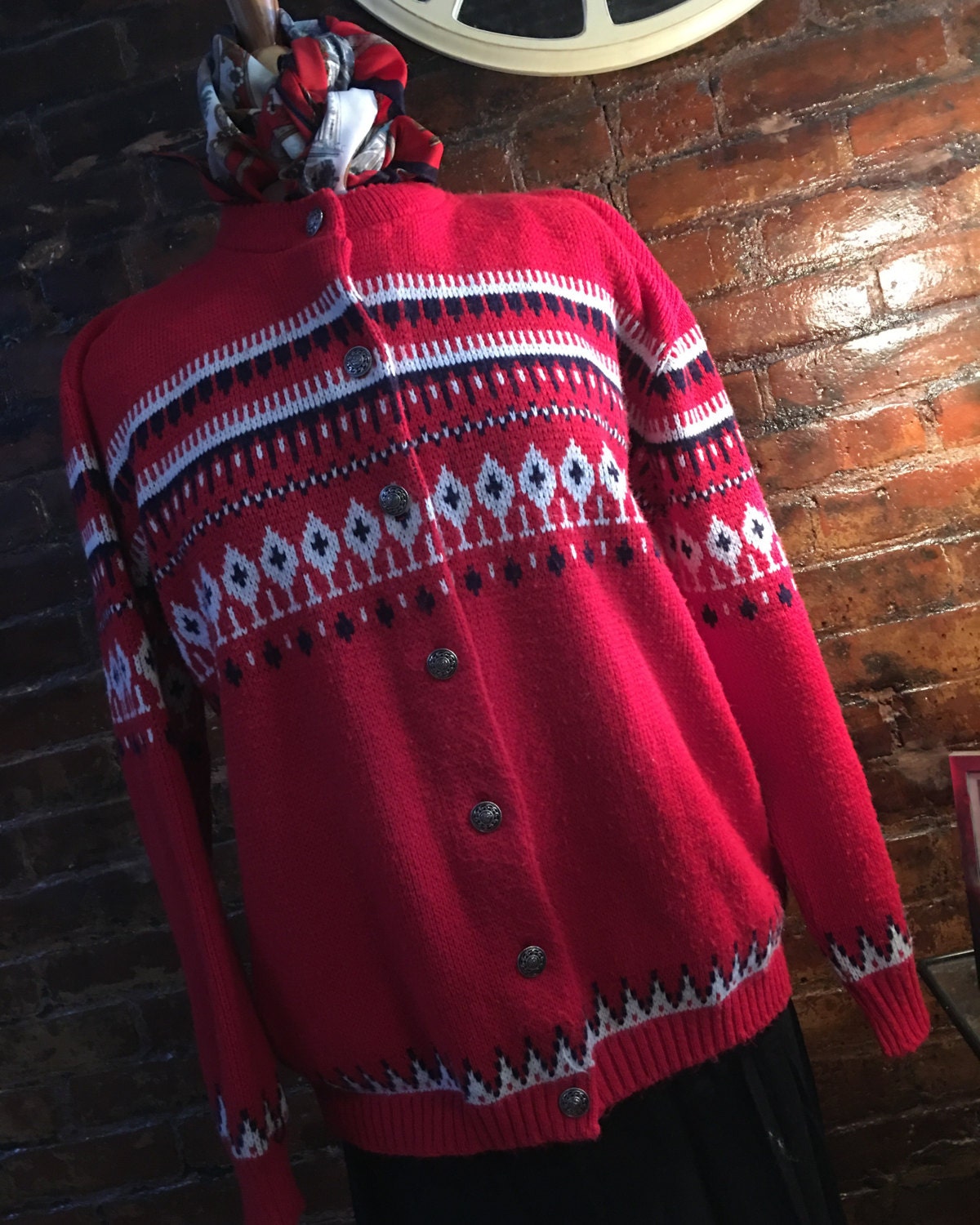 Vintage Red Nordic Cardigan by Amana Woolen Mill of Iowa USA Acrylic ...