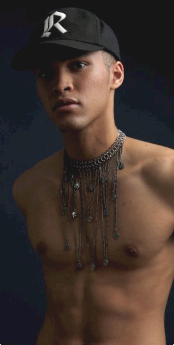 Gunmetal Starburst Bib Necklace: Chain Link Dangle Coin Statement