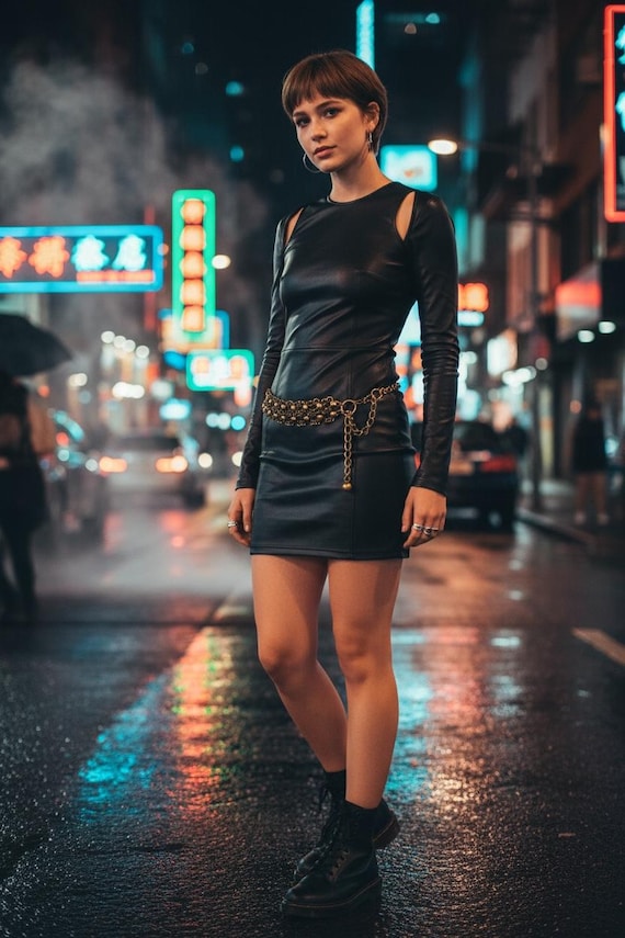 Vintage 90s Glam Gothic  Bronzy Bling Chain Belt