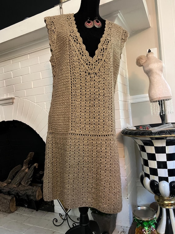 Vintage 90s DVF Glamour Grunge Sweater Dress: Mint Lambswool Angora with Gold Threads