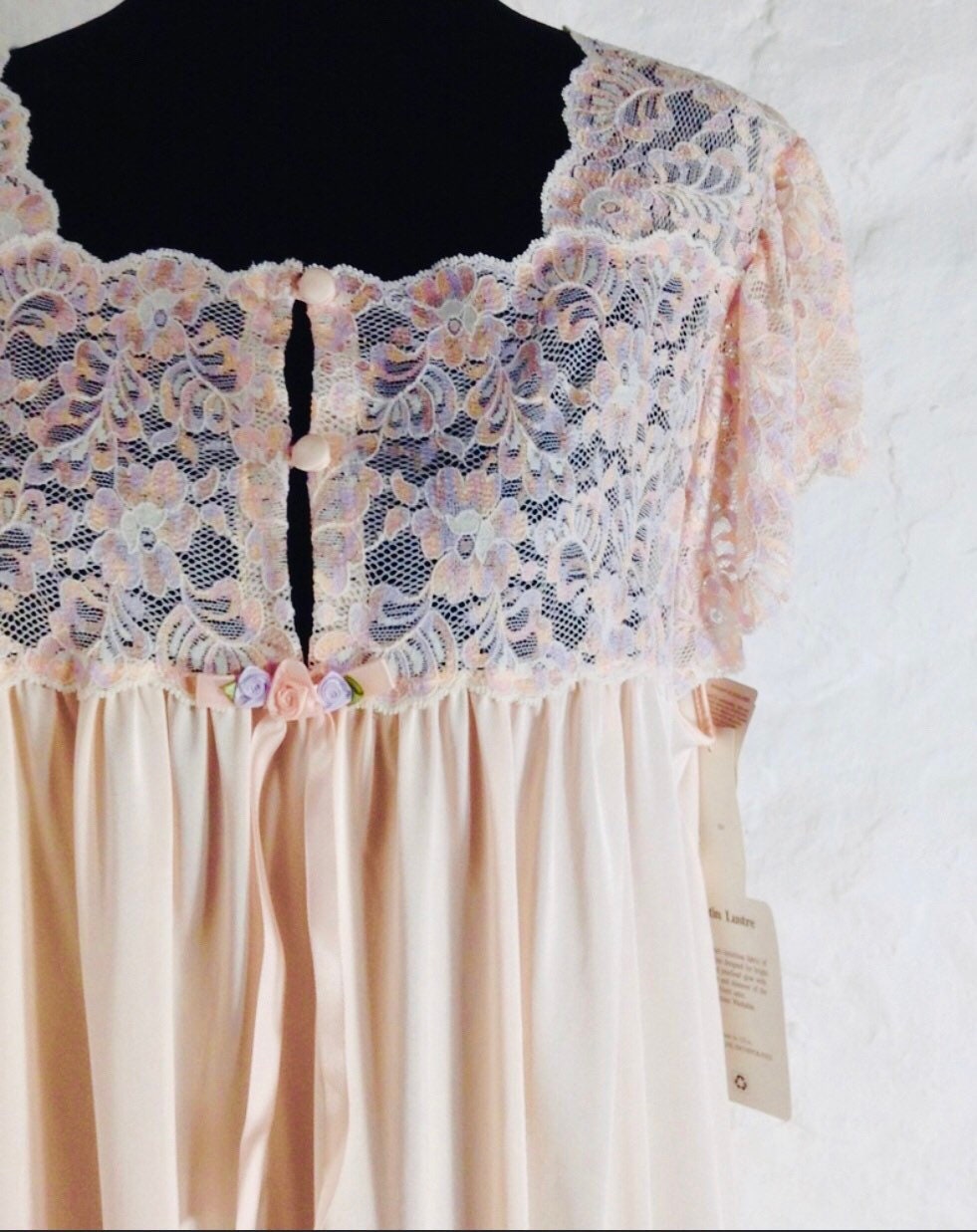A Pretty Pale Peach Lace Yolk Satin Nightgown By Shawdow