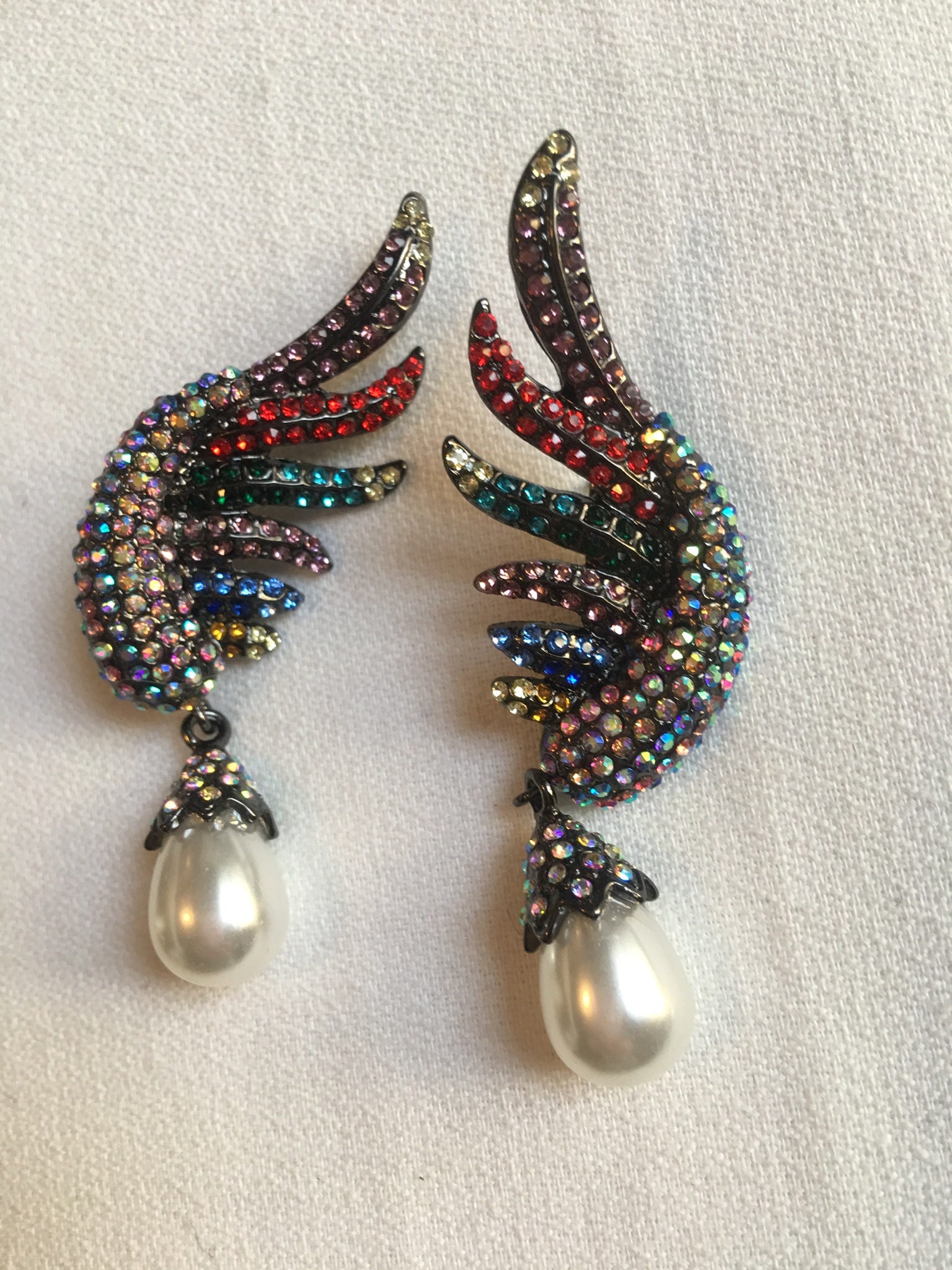 Rhinestone Rainbow Wings with Dangling Teardrop Pearl Dangles , Sexy ...