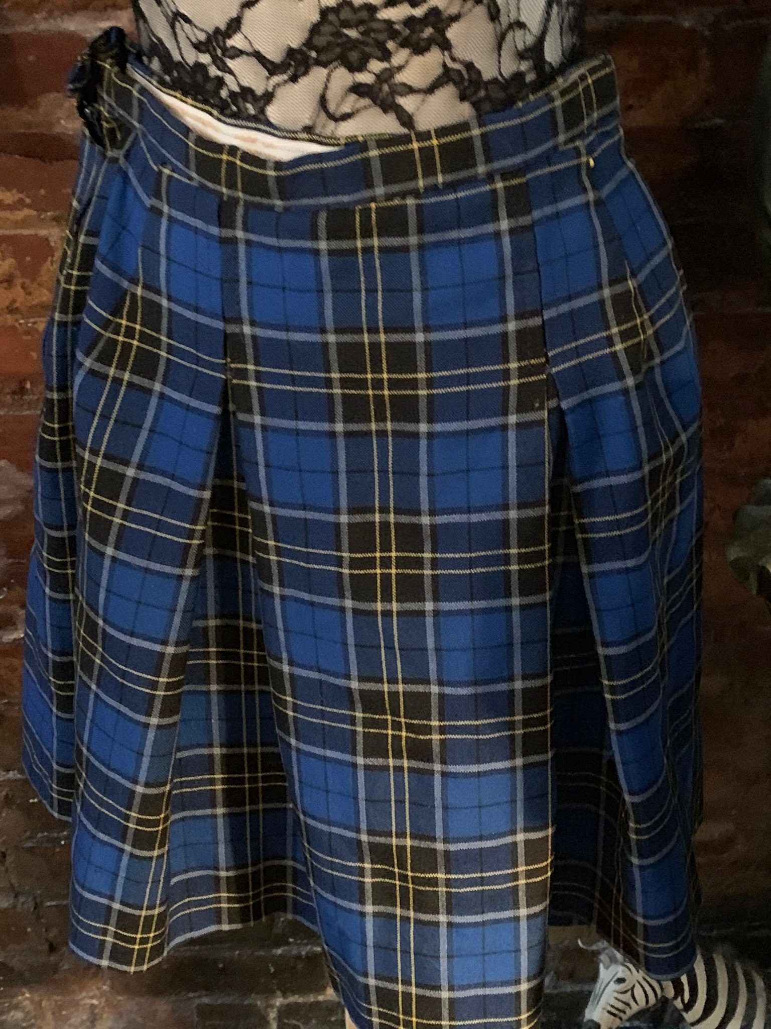 Punky Vintage Royal Blue Plaid Mini Skirt, Uniform Cheering Field
