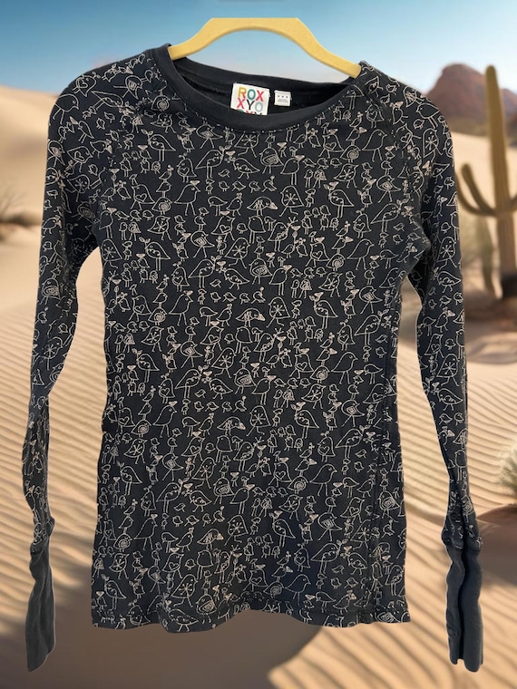Vintage Roxy Y2K Bird Graphic Thumb Hole Top - Size M