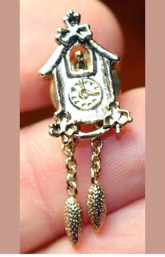 vintage miniture Cuckoo Clock detailed Tack Pin, now trending unisex lapel pin