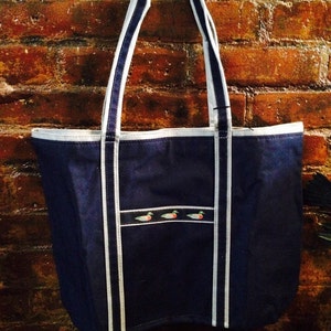 Preppy Navy Blue Duck ribbon tote bag unused Vintage Like New
