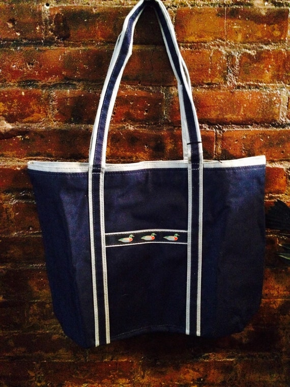 Preppy Navy Blue Duck ribbon tote bag unused Vintage Like New