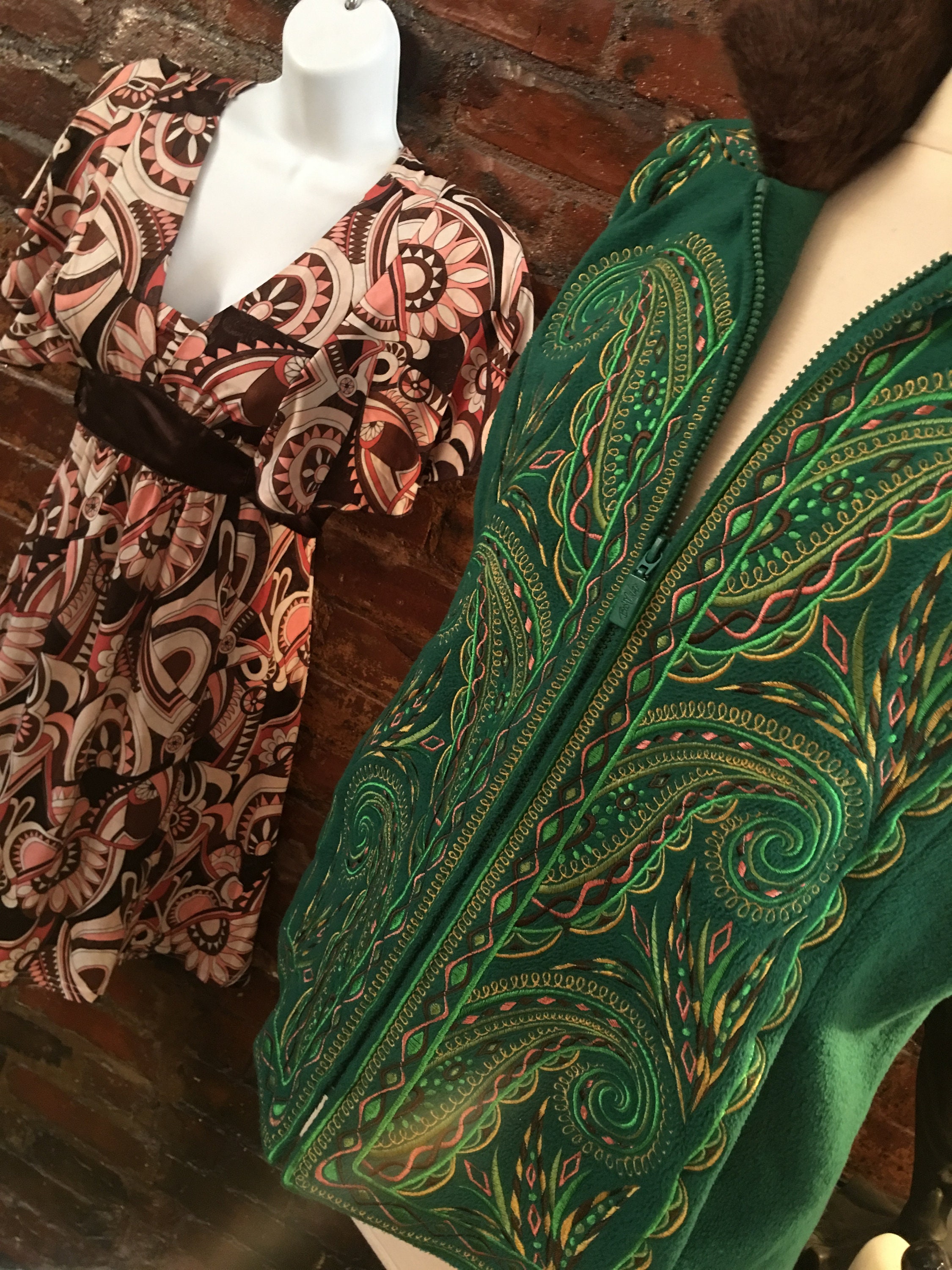 Vintage Bob Mackie Wearable Art Vest, Lined Green Fleece with ...