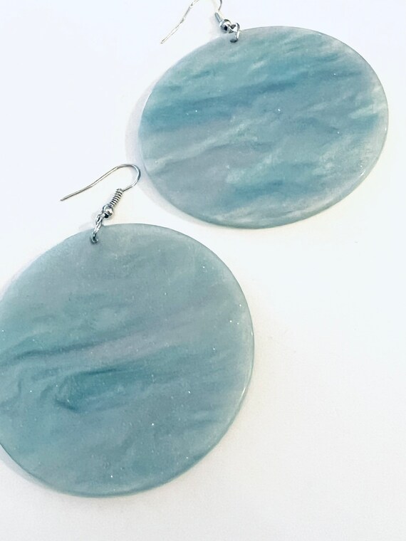 Y2K Sparkly Sky Blue Disc Statement Earrings - image 2
