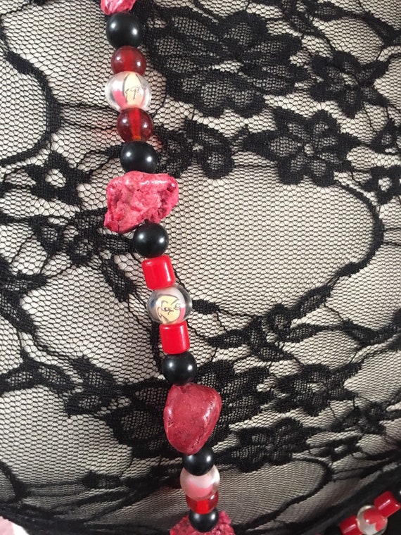 Dyed Red Rock & Cartoon Buddha Vintage Beads, Boh… - image 8