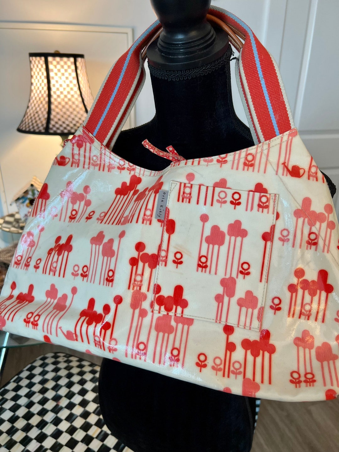 Rare Orla Kiely Orange Handbag TOTE Stem Trees or Flowers & Watering