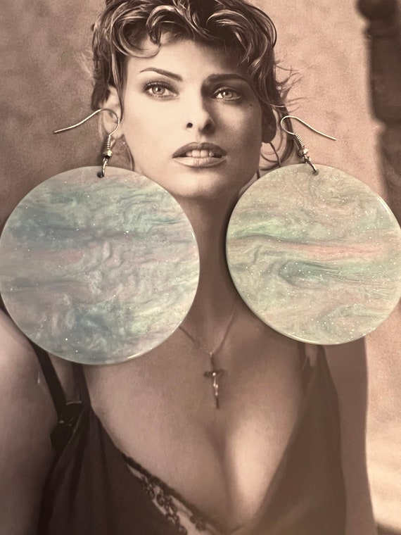 Y2K Sparkly Sky Blue Disc Statement Earrings - image 6