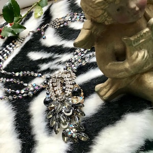 Exotic STANLEY HAGLER Snake Choker, Smokey Gray Draped Crystal High Fashion Designer Statement Necklace, high end ballroom bling