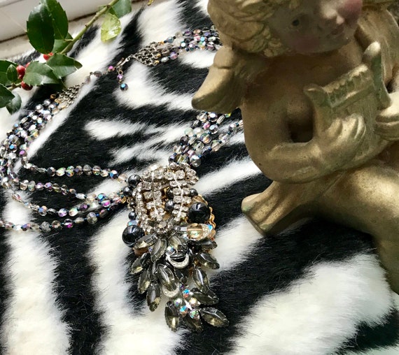 Exotic STANLEY HAGLER Snake Choker, Smokey Gray Draped Crystal High Fashion Designer Statement Necklace, high end ballroom bling