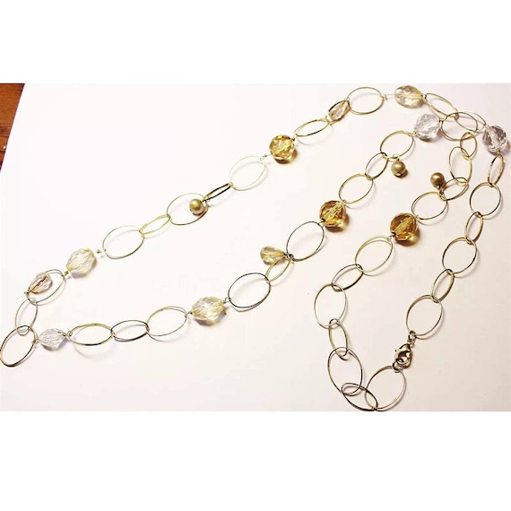 Gold Tone Link Necklace with Gems