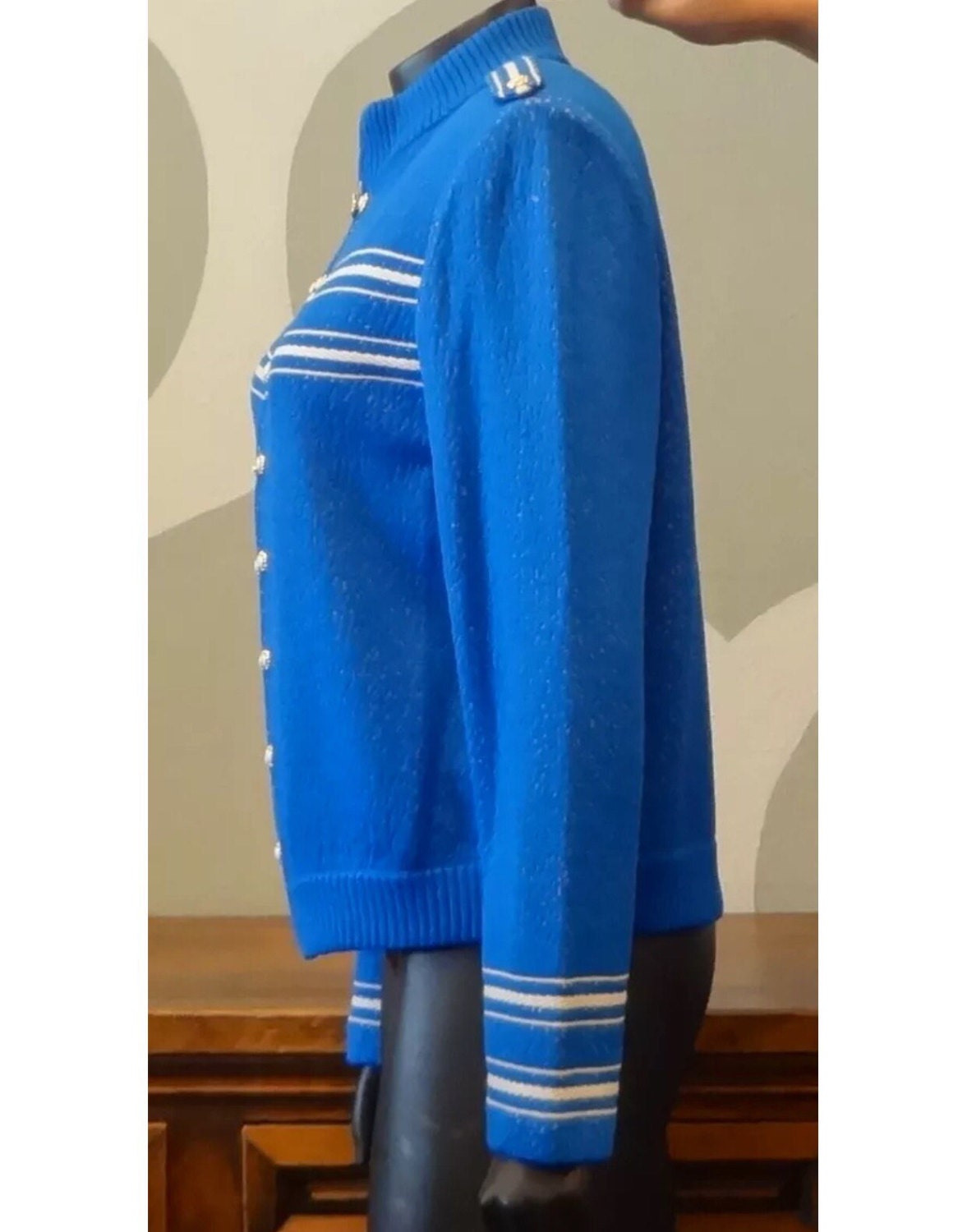 Vintage St John Cerulean blue knit zip sweater jacket /gold & enamel ...