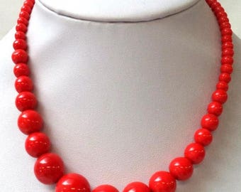 Bright Red Glass Beaded Estate Vintage 14 inch Necklace It’s Stunning!