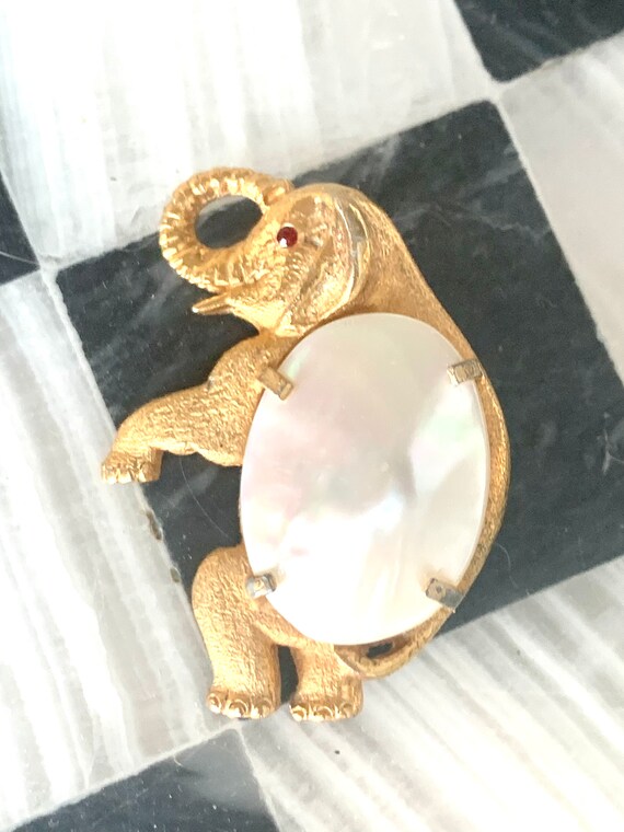 Marvella Elephant Pin, Gold tone with Mother of P… - image 6