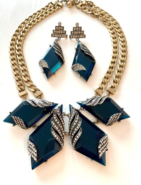 Dazzling Blue Art Deco Cocktail Jewelry Set
